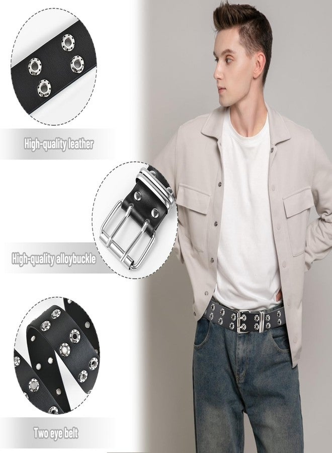 YOGEYOGE Black Studded Belt, 3 Pcs Y2K Belt Emo Girl Goth Punk Rock Double Grommet with Pyramid Scene for Women Men - Image 5